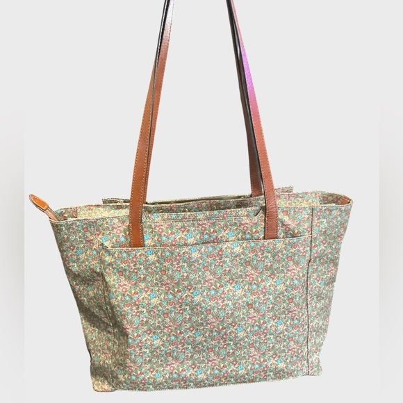 Patricia Nash Silvi Tote Coral Bouquet Floral Leather Trim Travel Work - Picture 4 of 16